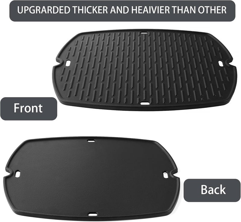 Charbrofire 7582 Q1200 Griddle Full Size Grill Replacement Parts for Weber Baby Q Q100 Q120 Q140 Q1000 Q1400 Flat Top Griddle Insert 6558 7644 51010001 386002 516002 Accessories Cast Iron Reversible Griddle Plate - Image 5